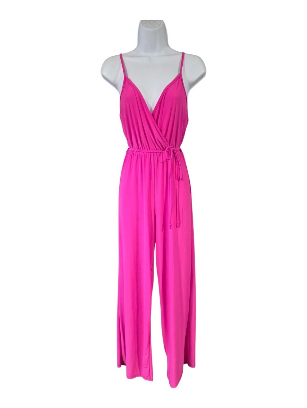 Brit & Bri Barbie Pink V-Neck Wide Leg Jumpsuit With Belt Size Small - Picture 2 of 3
